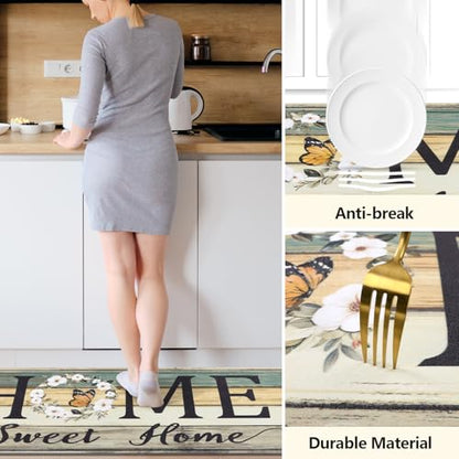 Yamaziot Anti Fatigue Kitchen Rug Set of 3, Non-Slip Cushioned Floor Mats - color: Green/Multi, size: 17.3"x27"+17.3"x35"+17.3"x 47"