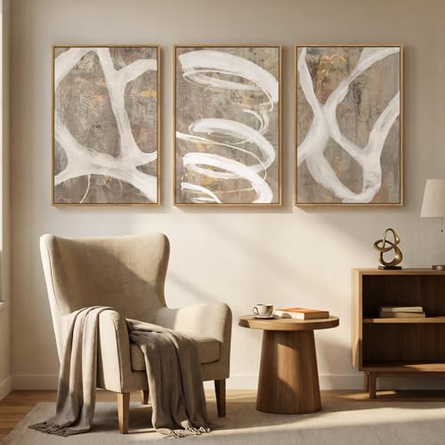 Large Framed Abstract Wall Art, Set of 3, Beige Taupe White, 20x30 In - color: Neutral Taupe, size: 20" W x 30" H x 3pcs