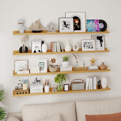 Axeman Picture Ledge Shelf, 55 Inch Oak Floating Shelves Set of 4 - color: Oak, size: 55 Inch