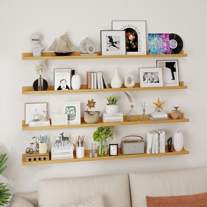 Axeman Picture Ledge Shelf, 55 Inch Oak Floating Shelves Set of 4 - color: Oak, size: 55 Inch