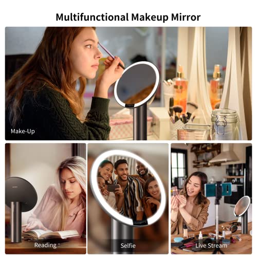 AMIRO 9"LED Makeup Mirror with 10X Magnification,3Colors&6 Brightness,Black - color: Black