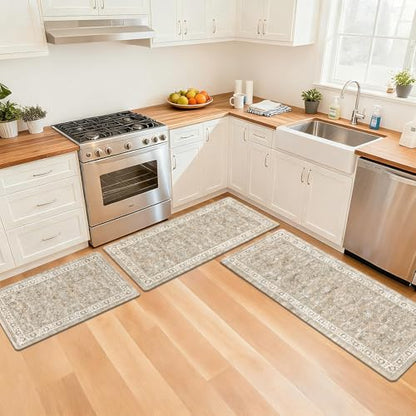 Pauwer Anti Fatigue Kitchen Floor Mats Set of 3, Cushioned Rug, Light Brown - color: Light Brown