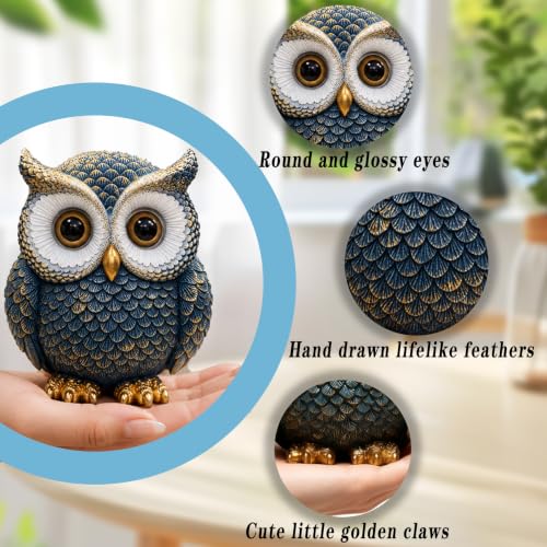Baitiane Owl Statue Home Decor, Owls Figurine for Bookshelf - color: Blue