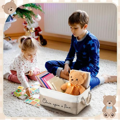 Marsui 1 Pcs Book Storage Basket Book Bin Once Upon a Time, White Brown - color: White Brown, size: Once Upon A Time
