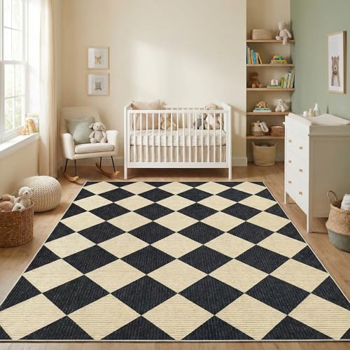 GarveeHome 4x6 Modern Checkered Area Rug Black Washable Rug for Nursery - color: Dark/Coffee, size: 4' x 6' (Rectangular)
