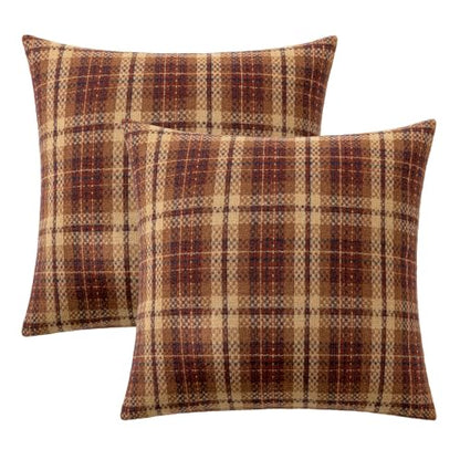MIULEE Tartan Plaid Throw Pillow Covers Fall 18x18 Inch Reddish Brown - color: Reddish Brown, size: 18" x 18" (Pack of 2)