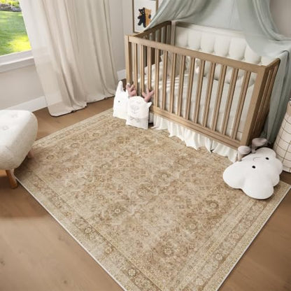 Washable 4x6 Rug, Distress Non-Slip Area Rugs, Brown/Taupe - color: Brown/Taupe, size: 4' x 6' (Rectangular)
