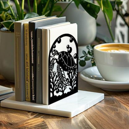 Peacoblue 5.3"x4.3"x7.9" Metal Bookends, Heavy Duty Book Ends for Shelves - style: Sea Turtle