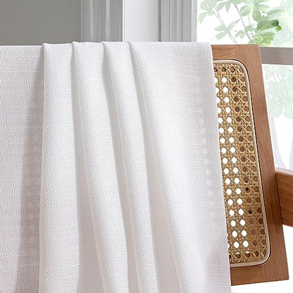 Chyhomenyc White Curtains 45 Inch Length 2 Panels, Faux Linen Textured - color: White, size: 30"W x 45"L (Pack of 2)