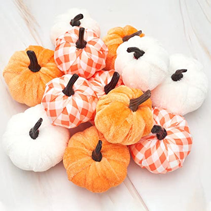 Pumpkin Decor Fake Foam Harvest Decorative Velvet Pumpkins Set of 12 Mantel Table Centerpiece Farmhouse Thanksgiving Fall Decorations for Home