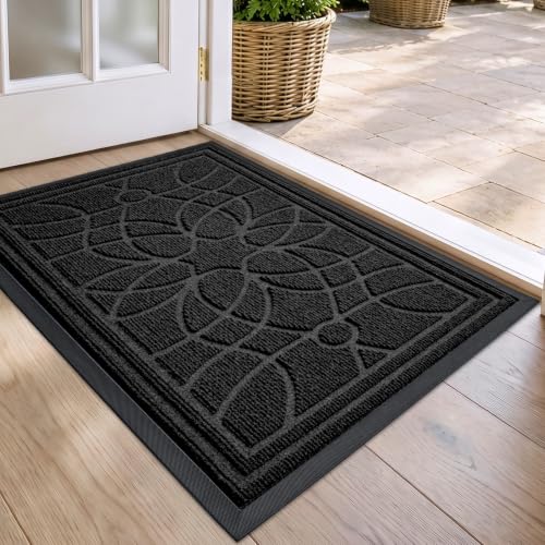 DEXI Front Door Mat Outside Entrance 17x30, Heavy Duty Non Slip, Black - color: Black, size: 17" X 30" (Rectangular)
