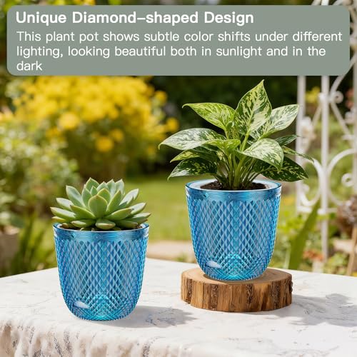 QCQHDU 2 Pack Self Watering Pots, 5.7 Inch, with Drainage Holes, Klein Blue - color: Klein Blue, size: 5.7in