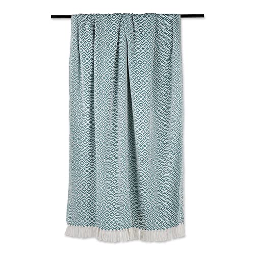 DII Rustic Farmhouse Double Diamond Woven Throw, 50x60, Teal - color: Teal, size: 50x60"