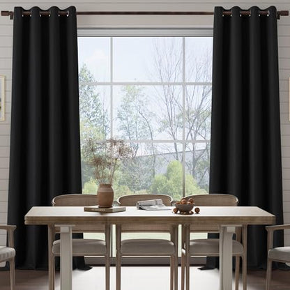 100% Blackout Linen Textured Curtains 84 Inch Length 2 Panels Set for Living room, Bedroom, Light Weight Curtains with Grommets Top, Full Blackout Curtains Privacy Protection, Black, 37" W x 84" L - color: Black, size: 37"W x 84"L (Pack of 2)