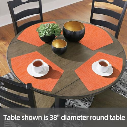 SHACOS Round Table Placemats Set of 4 Wedge Placemats Heat Resistant Woven Vinyl Table Mats for Round Table Wipe Clean (4, Orange) - color: Orange