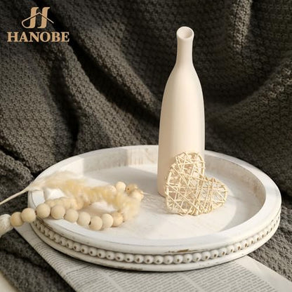 Hanobe Round White Candle Tray Holder for Coffee Table, Beaded Edge