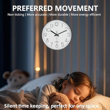 Silent Wall Clocks Battery Operated 8 Inch, Analog Wall Clock with Oversized Number Tempered Glass Clock Face, Black Quartz Non Ticking Wall Clocks for Living Room Bedroom Kitchen Office - color: White, size: 8 Inch
