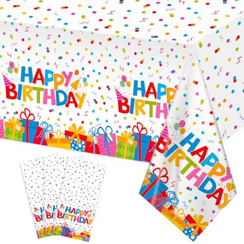 3 Pack Plastic Birthday Tablecloth, Disposable PE Happy Birthday Tablecloth - color: Happy Birthday