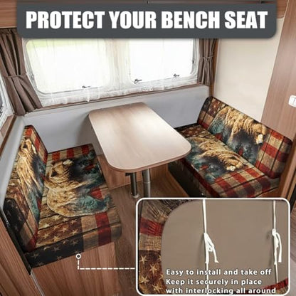 Bear Retro American Flag RV Dinette Cushion Covers 2 Pcs Patriotic Camper Seat Covers Dinette Booth Stretch Sofa Furniture Protector Sofa Slipover for Travel Trailer Couch - color: Bear Retro American Flag