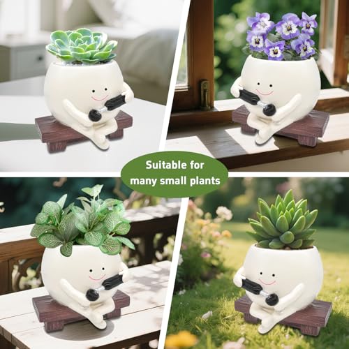 Smiley Face Planter Pot Resin Succulent Planter with Drainage Hole