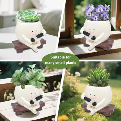 Smiley Face Planter Pot Resin Succulent Planter with Drainage Hole