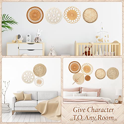 Tatuo 8 Set Boho Wall Basket Decor Woven Rattan Flat Baskets