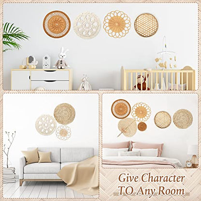 Tatuo 8 Set Boho Wall Basket Decor Woven Rattan Flat Baskets