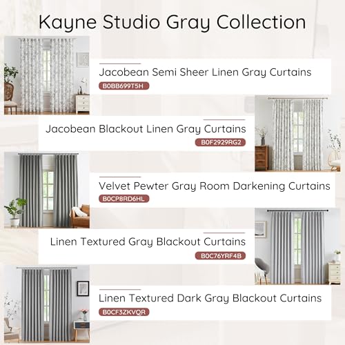 Kayne Studio Grey Jacobean Floral Rod Pocket Semi Sheer Curtains 84 Inches - color: Linen Grey, size: 52"W x 84"L (Pack of 2)
