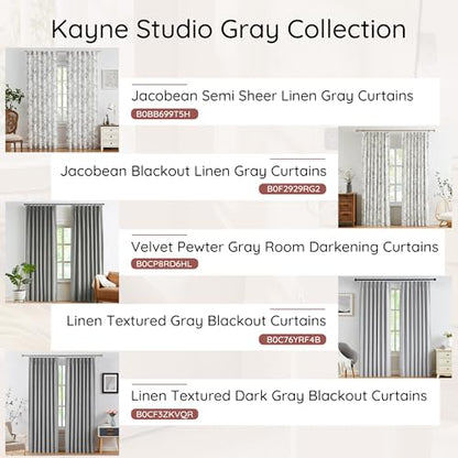 Kayne Studio Grey Jacobean Floral Rod Pocket Semi Sheer Curtains 84 Inches - color: Linen Grey, size: 52"W x 84"L (Pack of 2)
