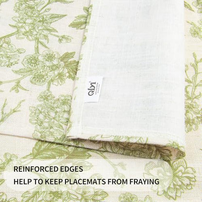 QIYI Boho Table Placemats Set of 6, 12"x18" Linen Place Mats, Green Blooms - color: Green Botanical Art, size: Set of 6