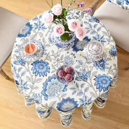 ISAENNE Designer French Linen Round Tablecloth,Diameter 55"-Blanch - color: Blanch, size: 55" (Round)