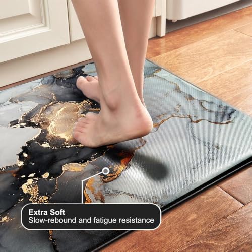 Mrcrypos Luxury Black and Gold Marble Kitchen Rugs PVC Leather Waterproof - color: Black Marble, size: 23.5" W x 70" L