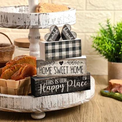 Moucuny 4 Pcs Farmhouse Table Decoration Home Sweet Home Wooden Block Signs - style: Black and White Heart