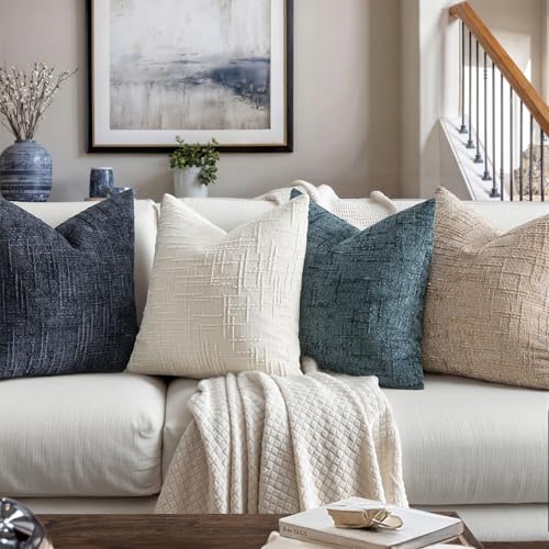 MIULEE Chenille Textured Throw Pillow Covers Blue 18x18 Set of 2 - color: Blue, size: 18" x 18" (Pack of 2)