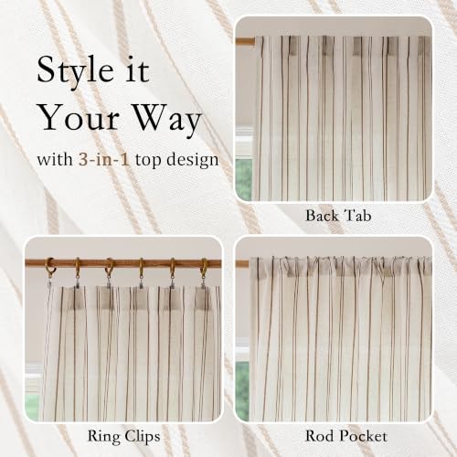 MYSKY HOME Light Brown Striped Linen Curtains for Living Room 96 Inch 2 Pcs - color: Light Brown, size: 50"W x 96"L (Pack of 2)