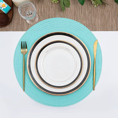 SHACOS Round Placemats Set of 6 Washable 15 inch Round Table Mats Cotton Polyester Woven Braided Place Mats for Dining Table (Aqua, 6) - color: Aqua, size: Set of 6