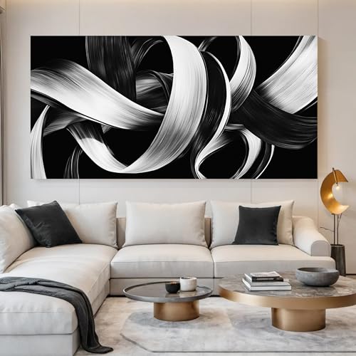 Modern Abstract Wall Art Black and White Curve Line Decor 29"X58" - size: 29"L x 58"W