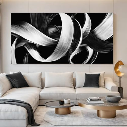 Modern Abstract Wall Art Black and White Curve Line Decor 29"X58" - size: 29"L x 58"W