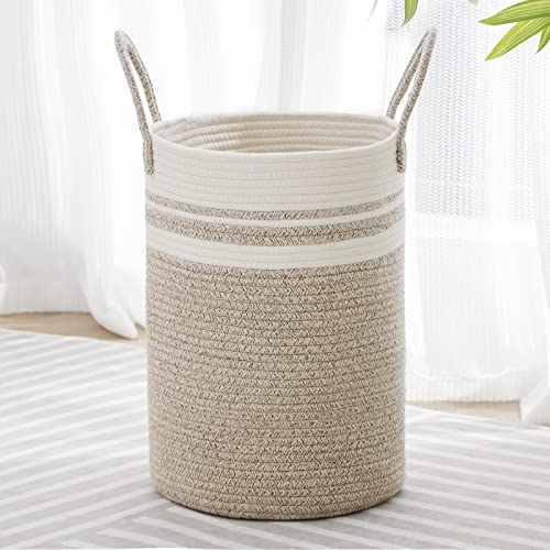 VIPOSCO 30L Small Woven Laundry Basket Hamper, Brown White - color: Brown & White, size: 30L