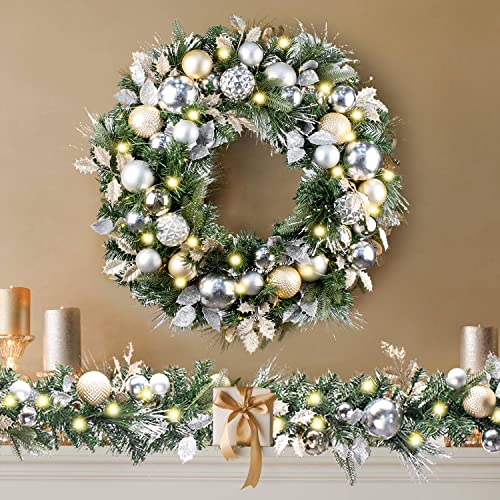WANNA-CUL Pre-Lit 9ft Christmas Garland with Lights 50LED Pale Gold Baubles - color: 03-champagne Gold