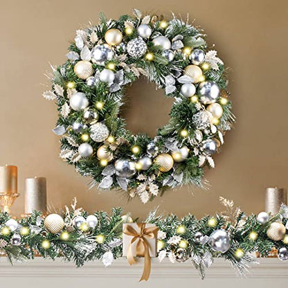 WANNA-CUL Pre-Lit 9ft Christmas Garland with Lights 50LED Pale Gold Baubles - color: 03-champagne Gold