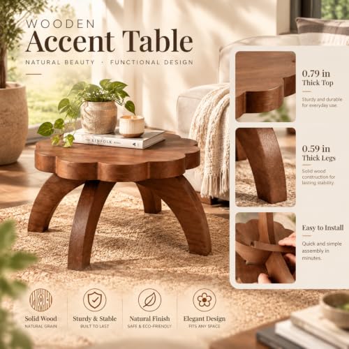 Novabright 2 Pcs Scalloped Short Plant Stand Small Wood Plant Stool Riser