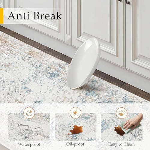 Anti Fatigue Beige Blue Neutral Non-Slip Kitchen Mat 2 Piece - color: Abstract | Beige Blue, size: 17.3"x47"+17.3"x30"--0.4inch