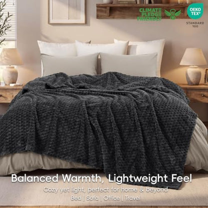 PHF Soft Cozy Fleece Blanket Twin, 340GSM Lightweight Warmth, Dark Grey - color: Dark Grey, size: Twin(66"x90")