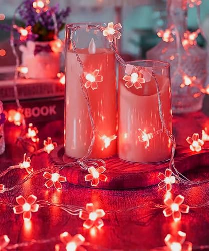 100 LED 33ft Red Cherry Blossom Flower Lights Valentine'S Day Wedding Decor - color: Red