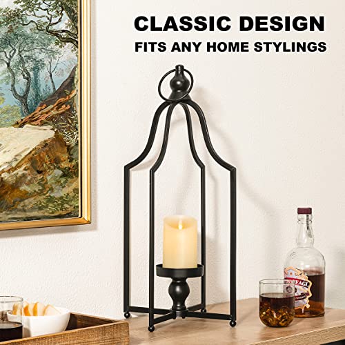Glitzhome 22" H Modern Farmhouse Black Metal Lantern Decorative Hanging Candle Lanterns (Large) - color: Black Large