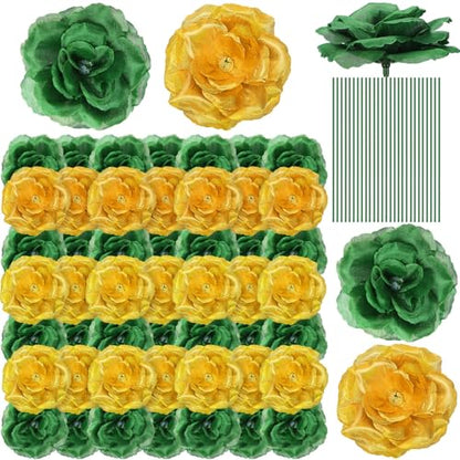 Yunlly 100 Pcs Artificial Flower for Wedding, Green,Gold - color: Green,gold