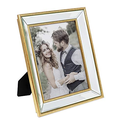 Laura Ashley 8x10 Gold Beveled Mirror Picture Frame Tabletop & Wall Mount - color: Gold, size: 8x10