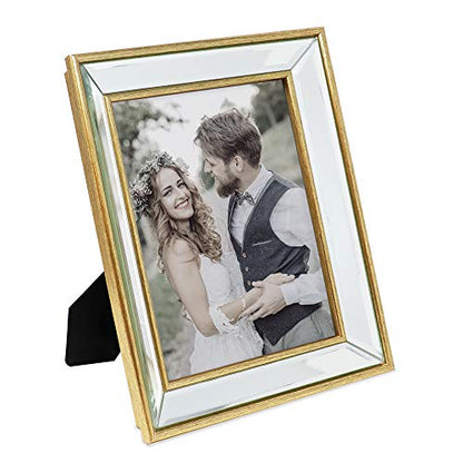 Laura Ashley 8x10 Gold Beveled Mirror Picture Frame Tabletop & Wall Mount - color: Gold, size: 8x10