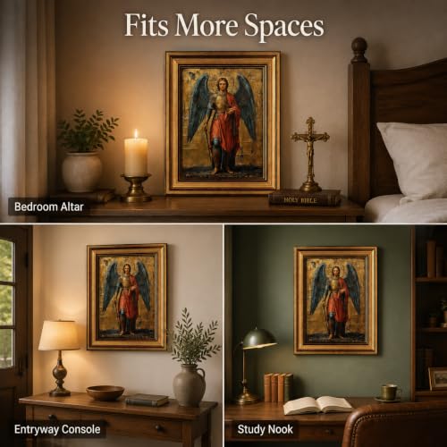 Gold Framed Archangel Michael Canvas Wall Art 16inx24in - color: Archangel A, size: 24"L x 16"W